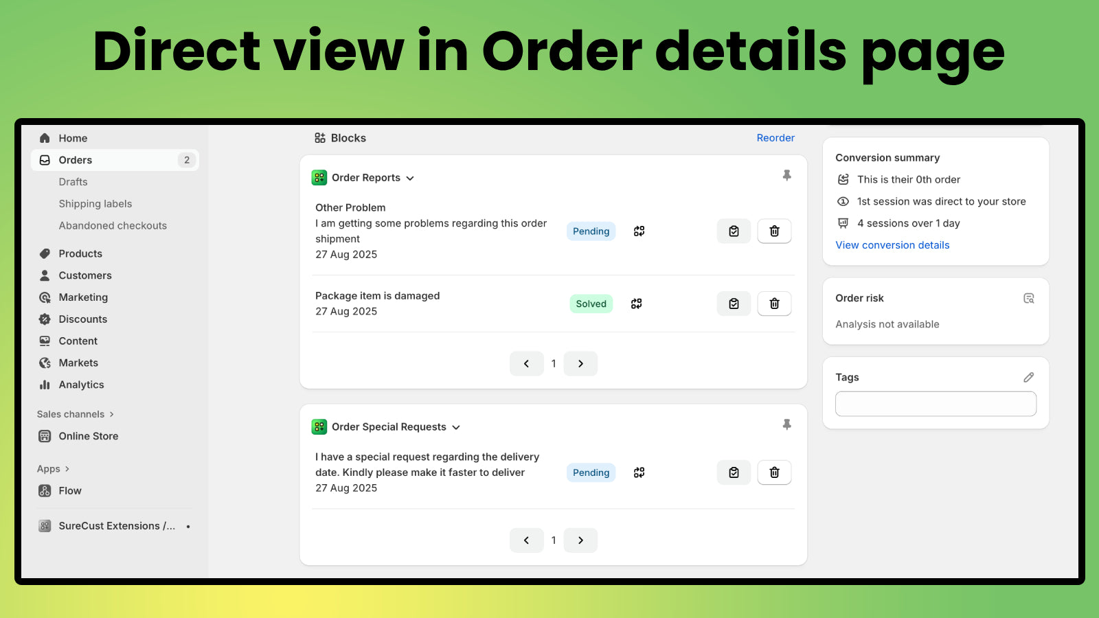 Direct view in order detail page