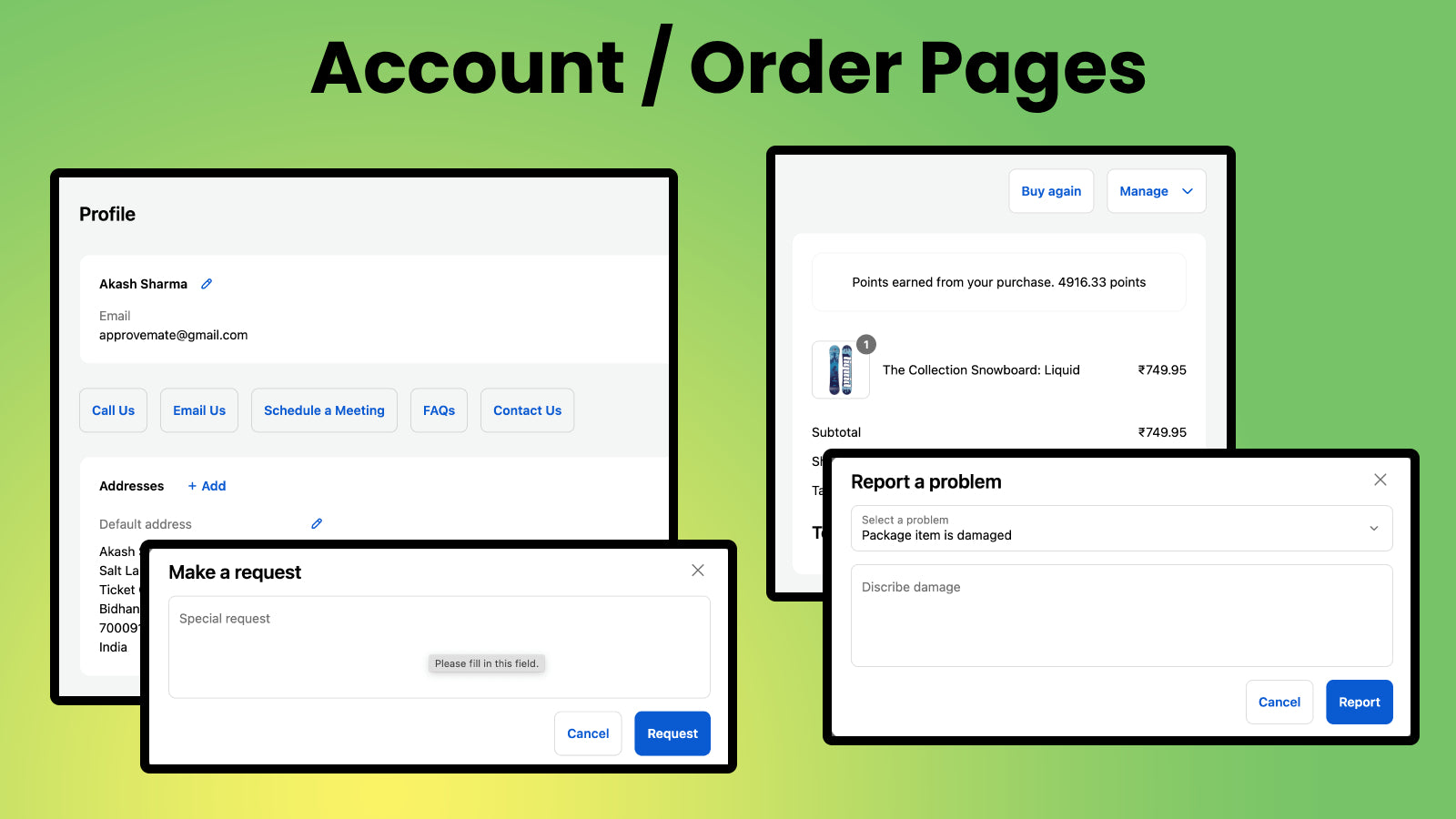 Account / Order Pages