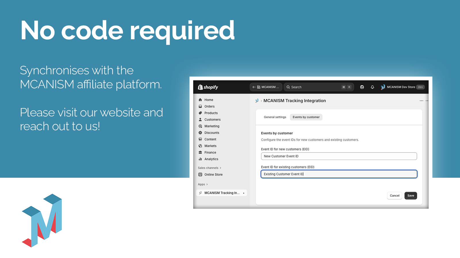 MCANISM tracking app - no code required
