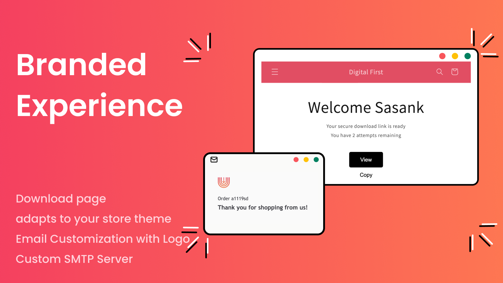 Branded experience with in store download and delivery mail logo