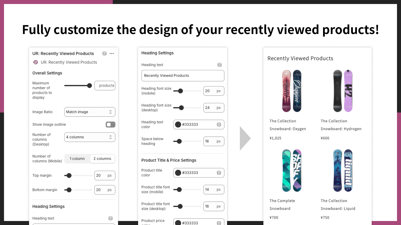 Fully customize the design of your recently viewed products!