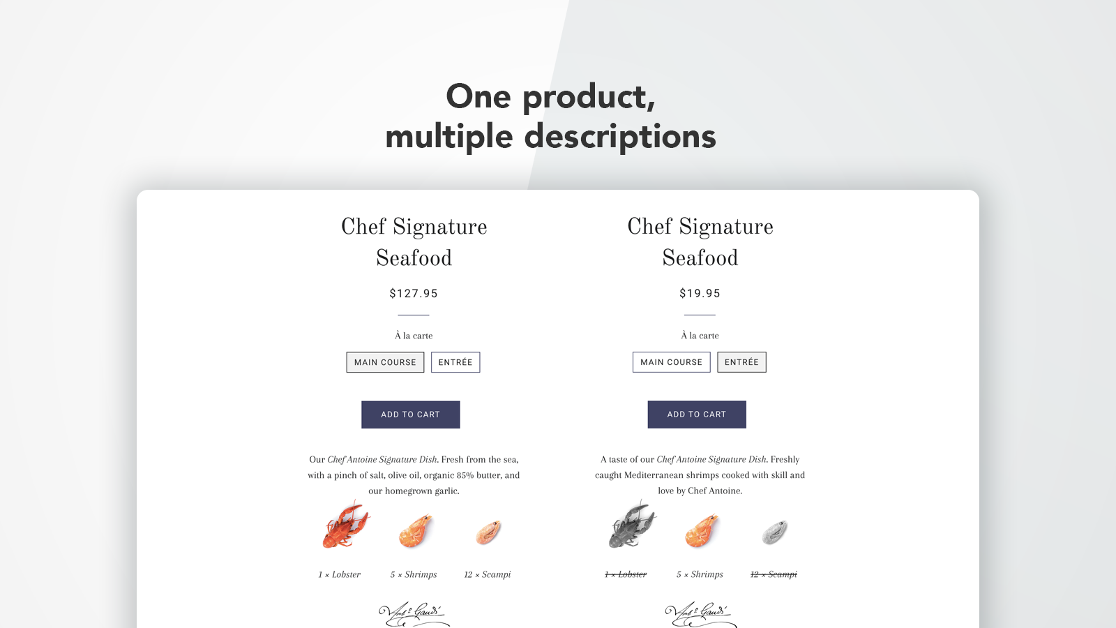 Product variant side-by-side