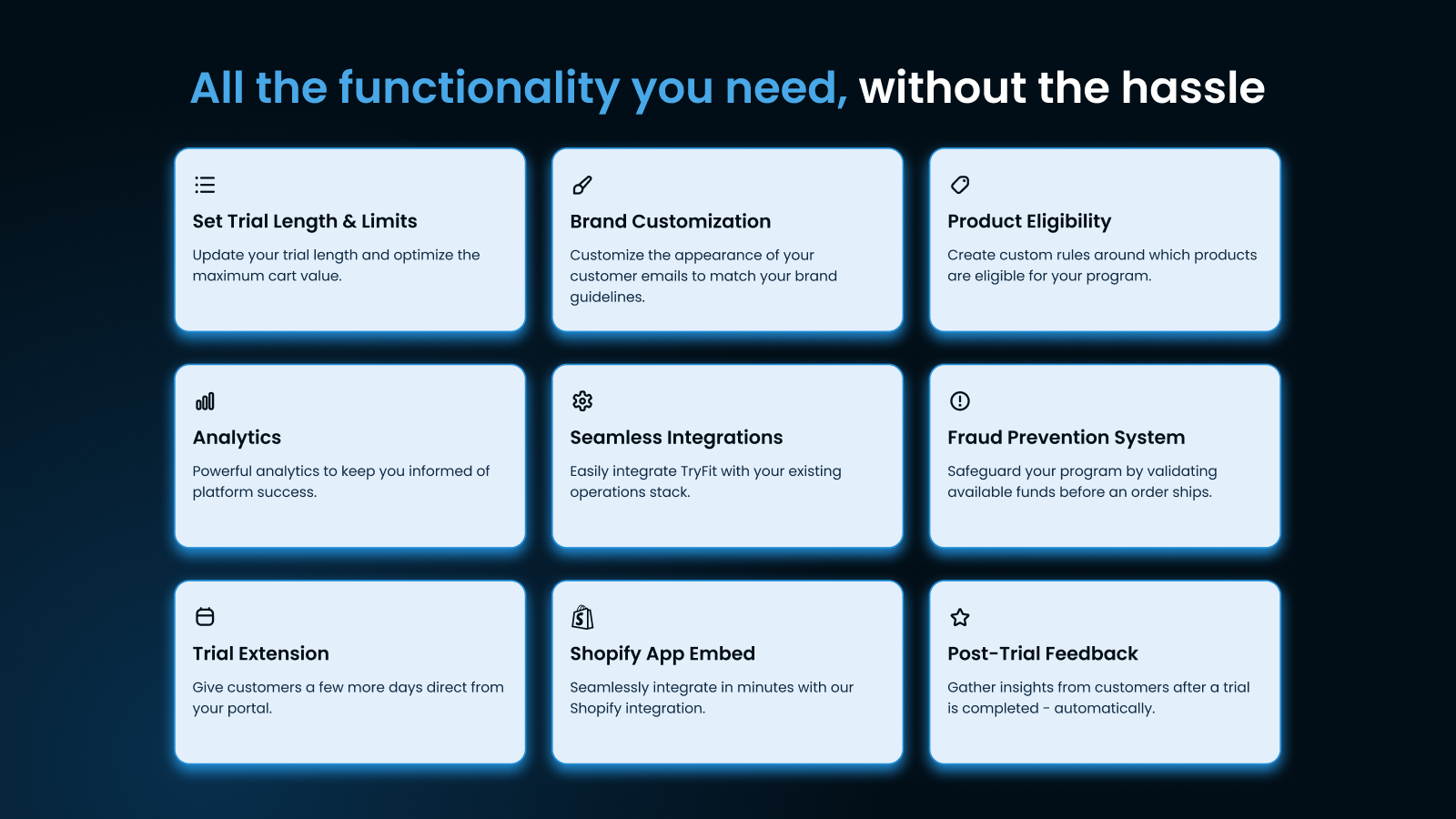 All the Try Before You Buy functionality without the hassle