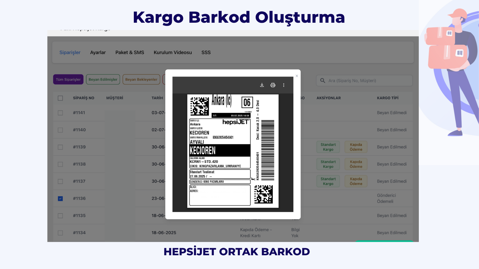Shopify Aras Kargo Entegrasyon Kargo Etiket Barkodu