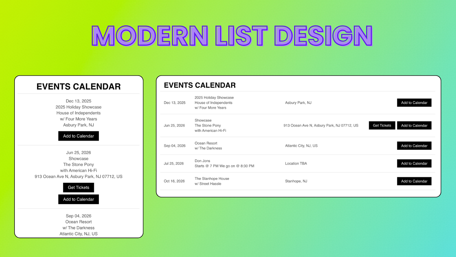 modern list design for your webstore
