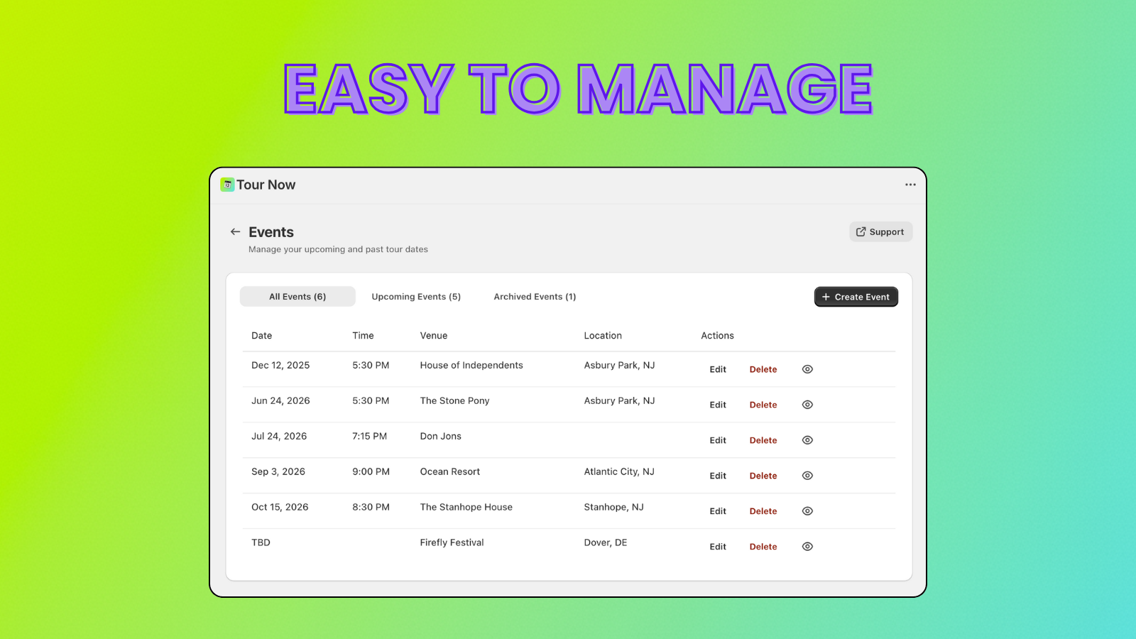 easy to manage your events create, edit and delete