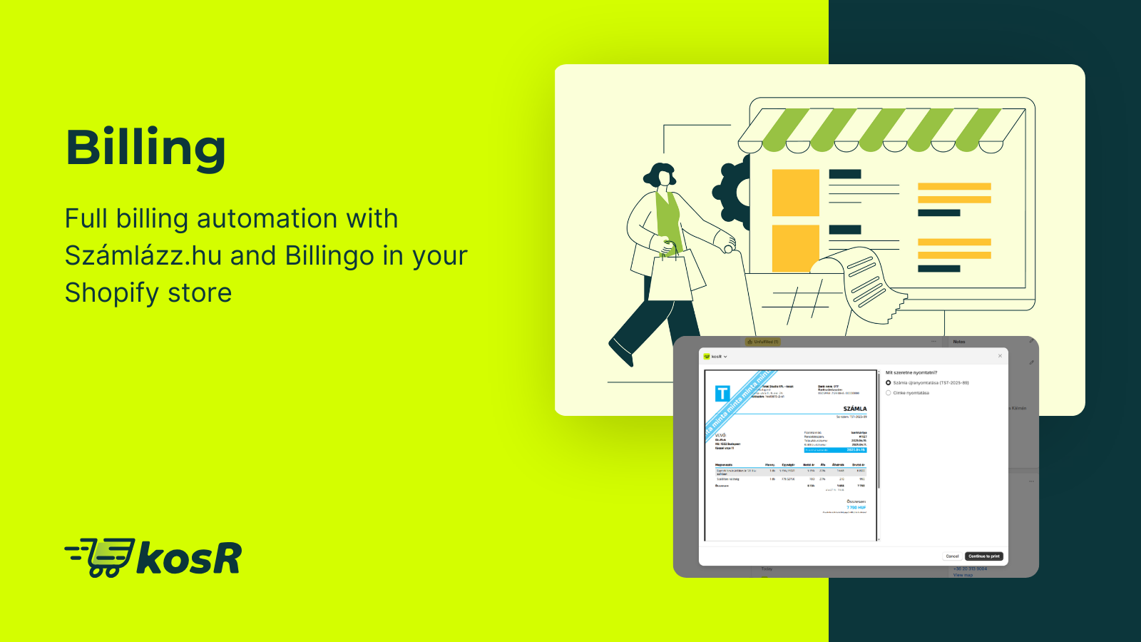 kosR - Full billing automation with Számlázz.hu and Billingo