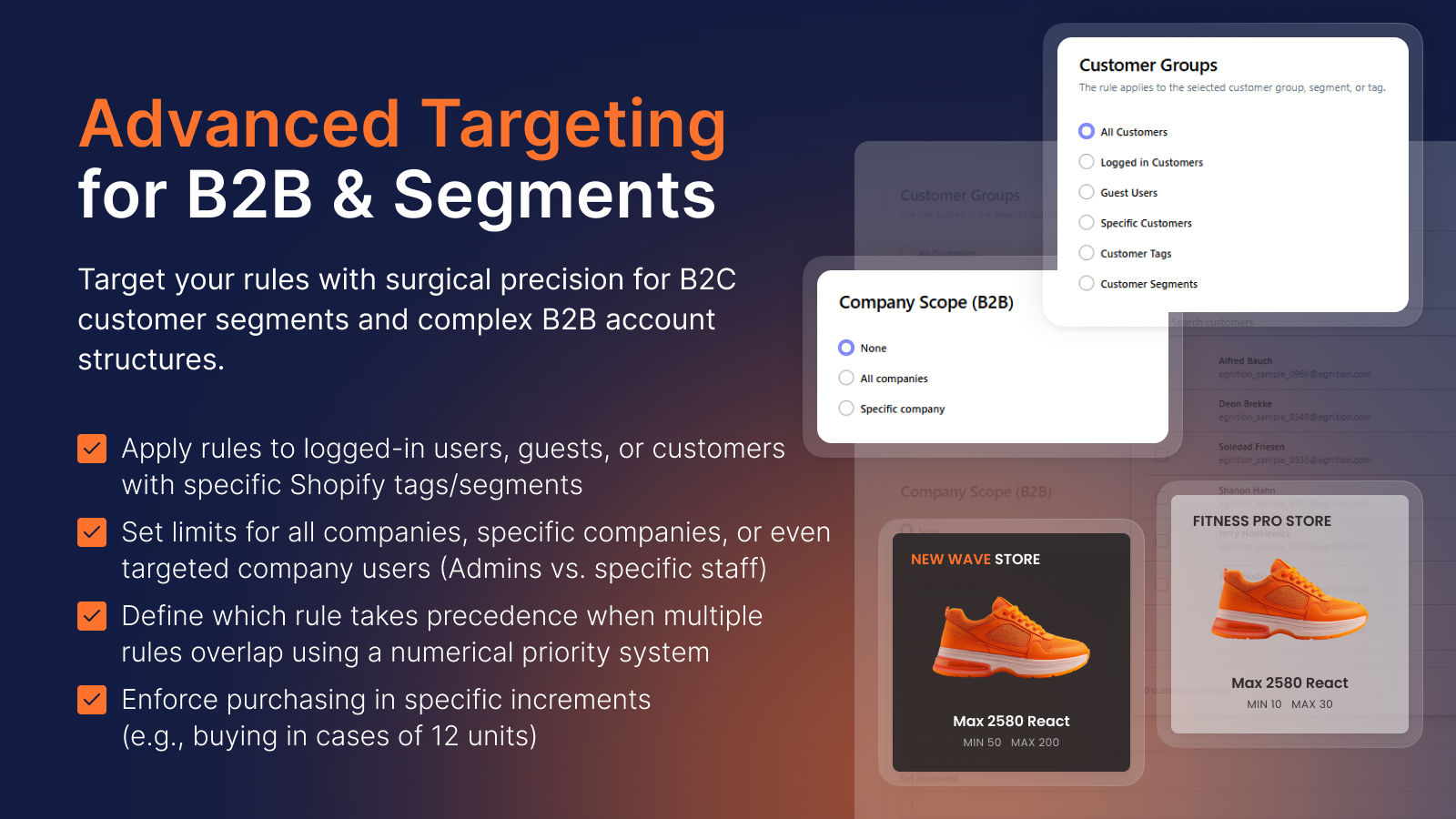 Advanced targeting tools for B2B segments, tags, and customer gr