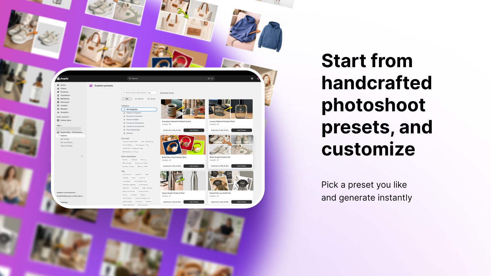 Start with handcrafted photoshoot presets