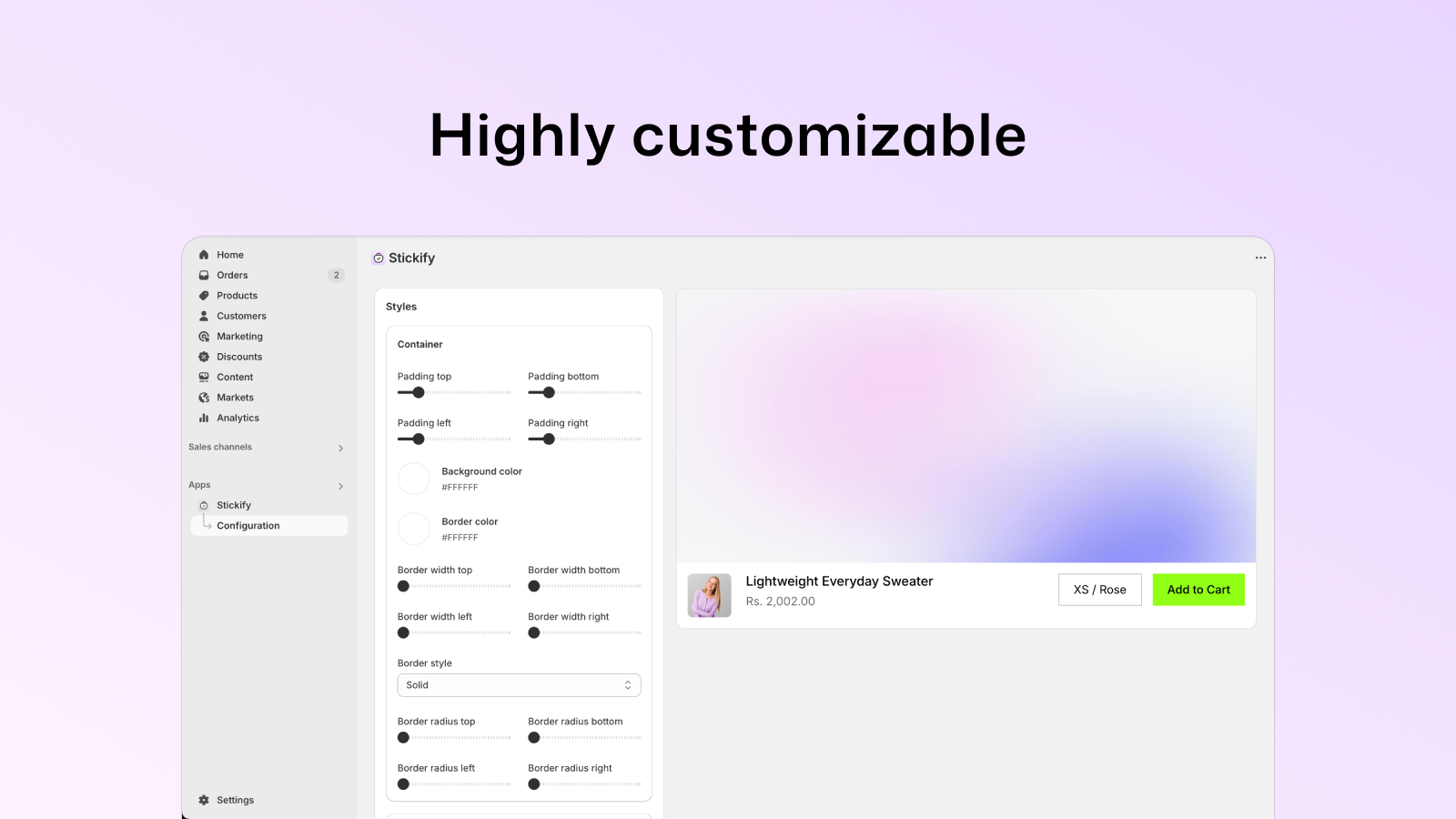 Stickify sticky add to cart bar customization page