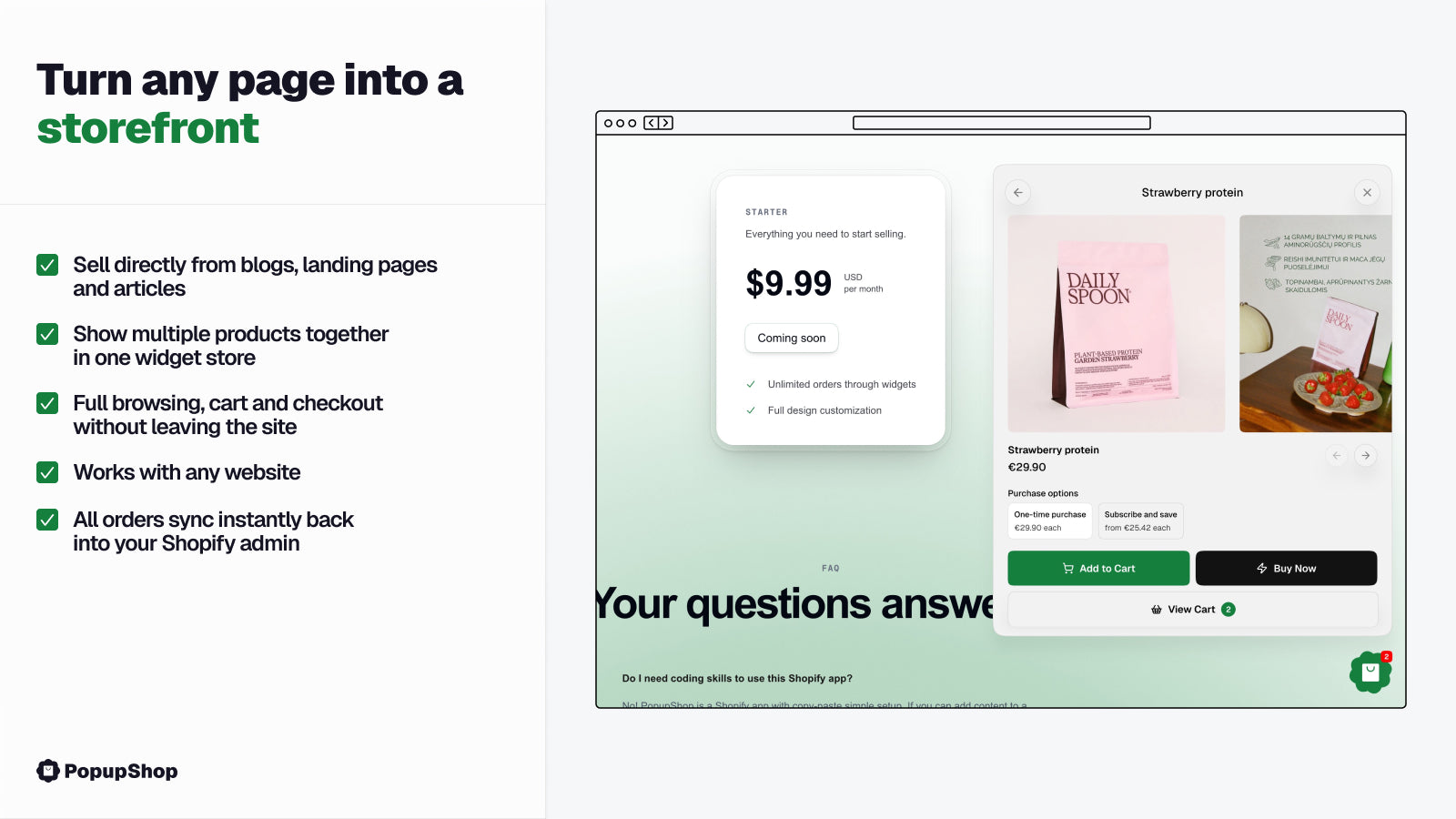 PopupShop product detail popup over website page