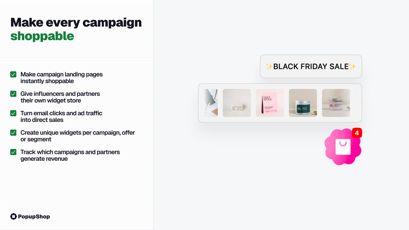 PopupShop campaign widget with sale bubble