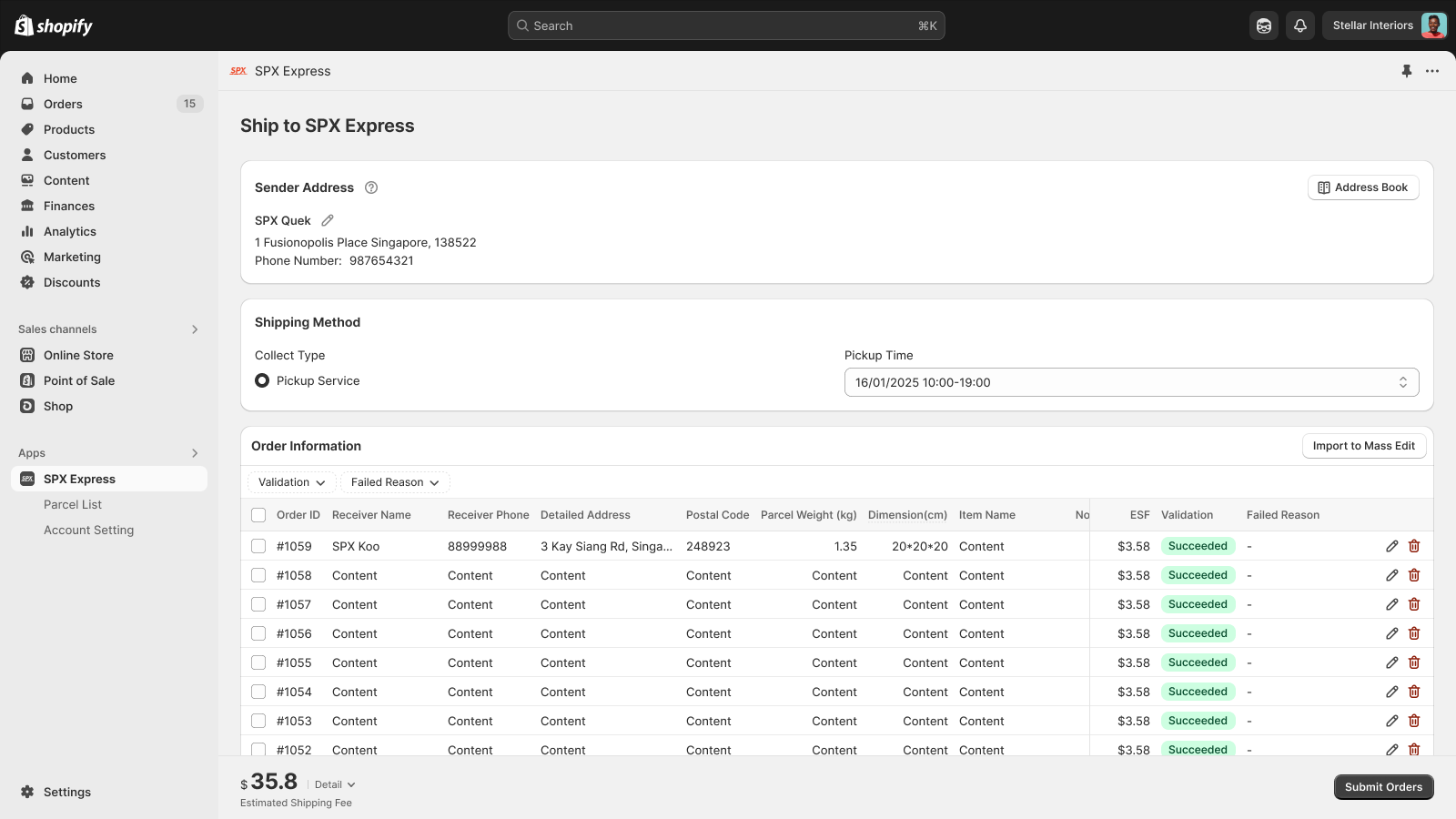 Ship Order to SPX Express
