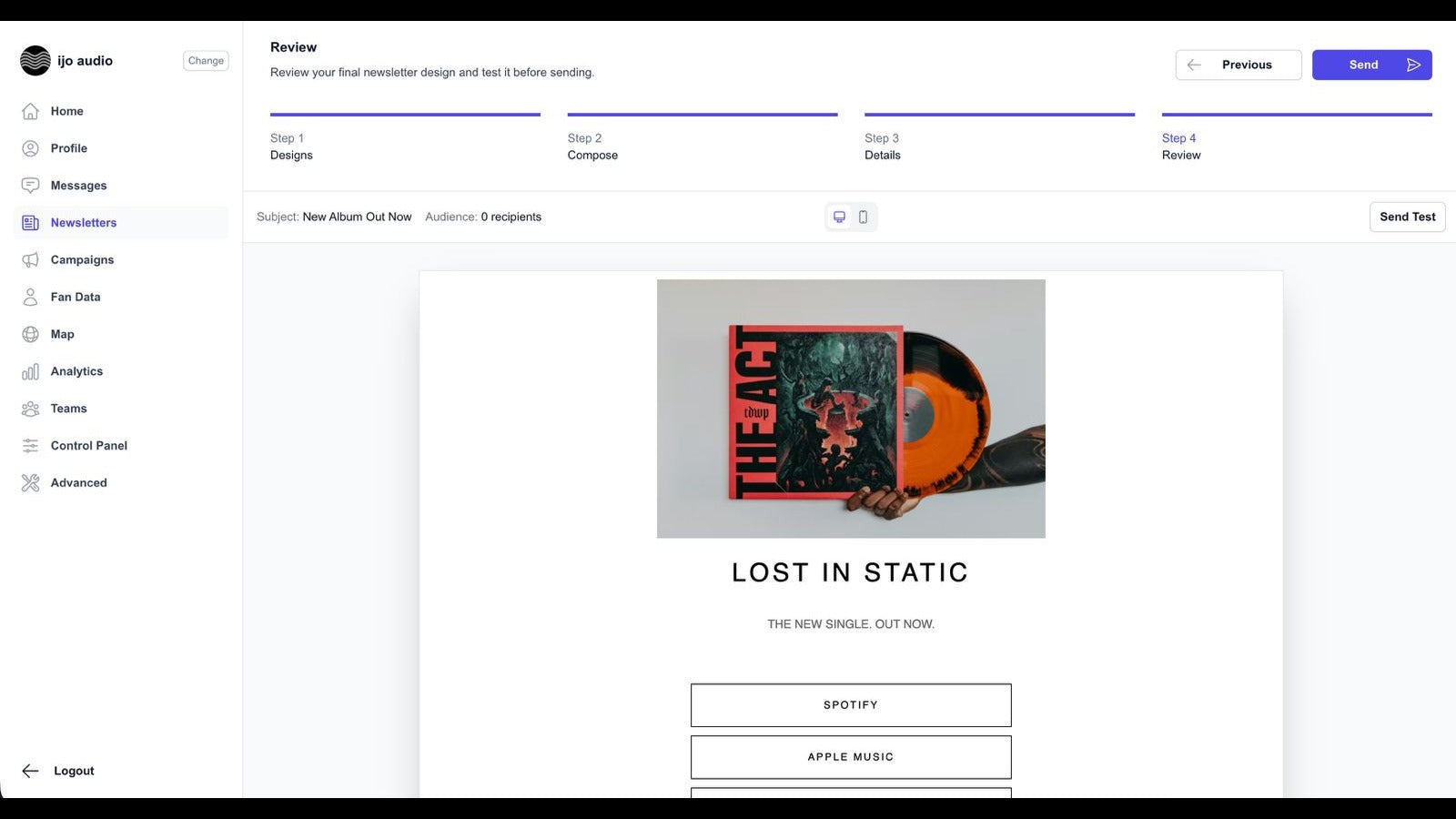 Create and review rich-media email newsletters.