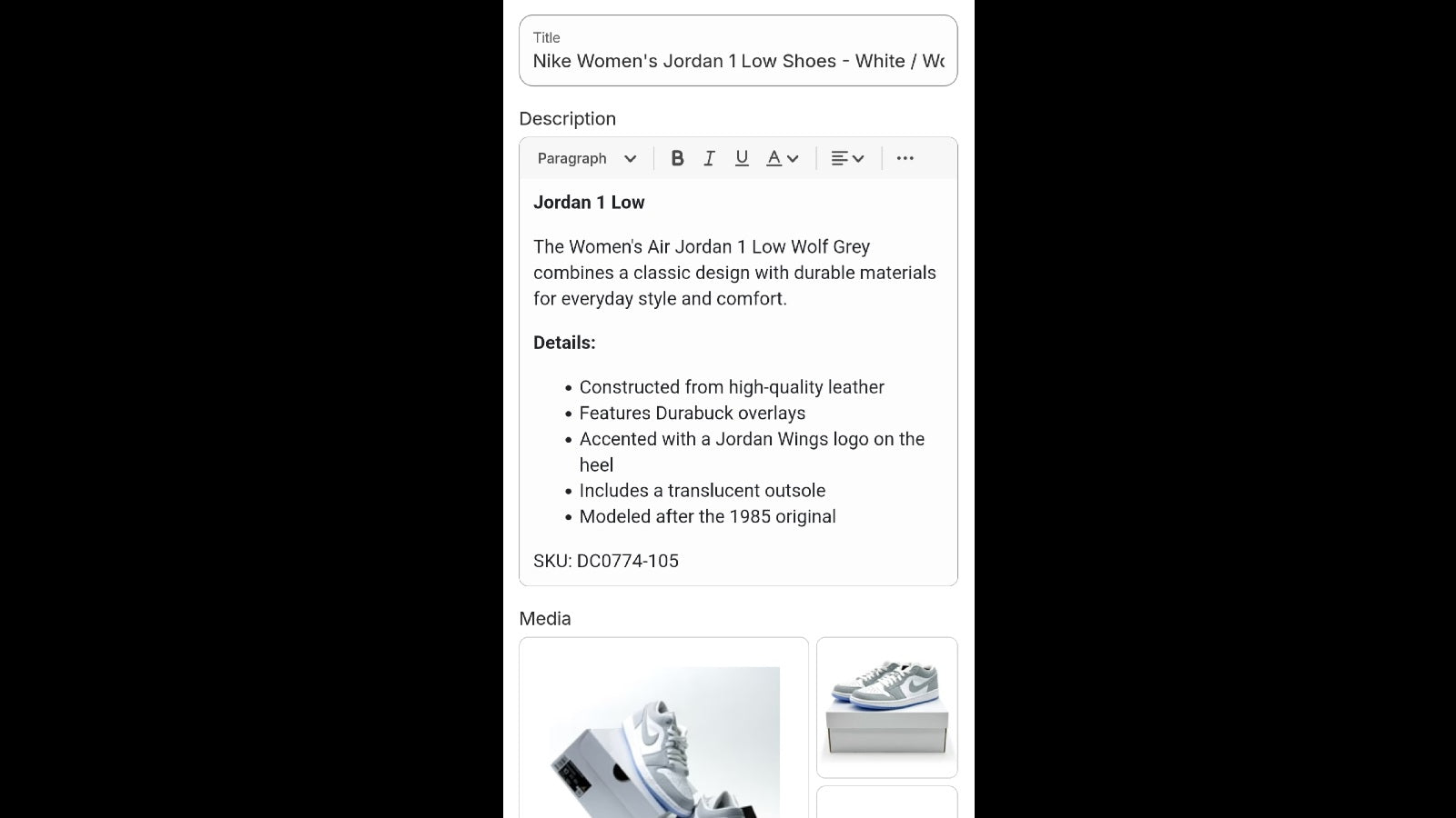 Actual product in store