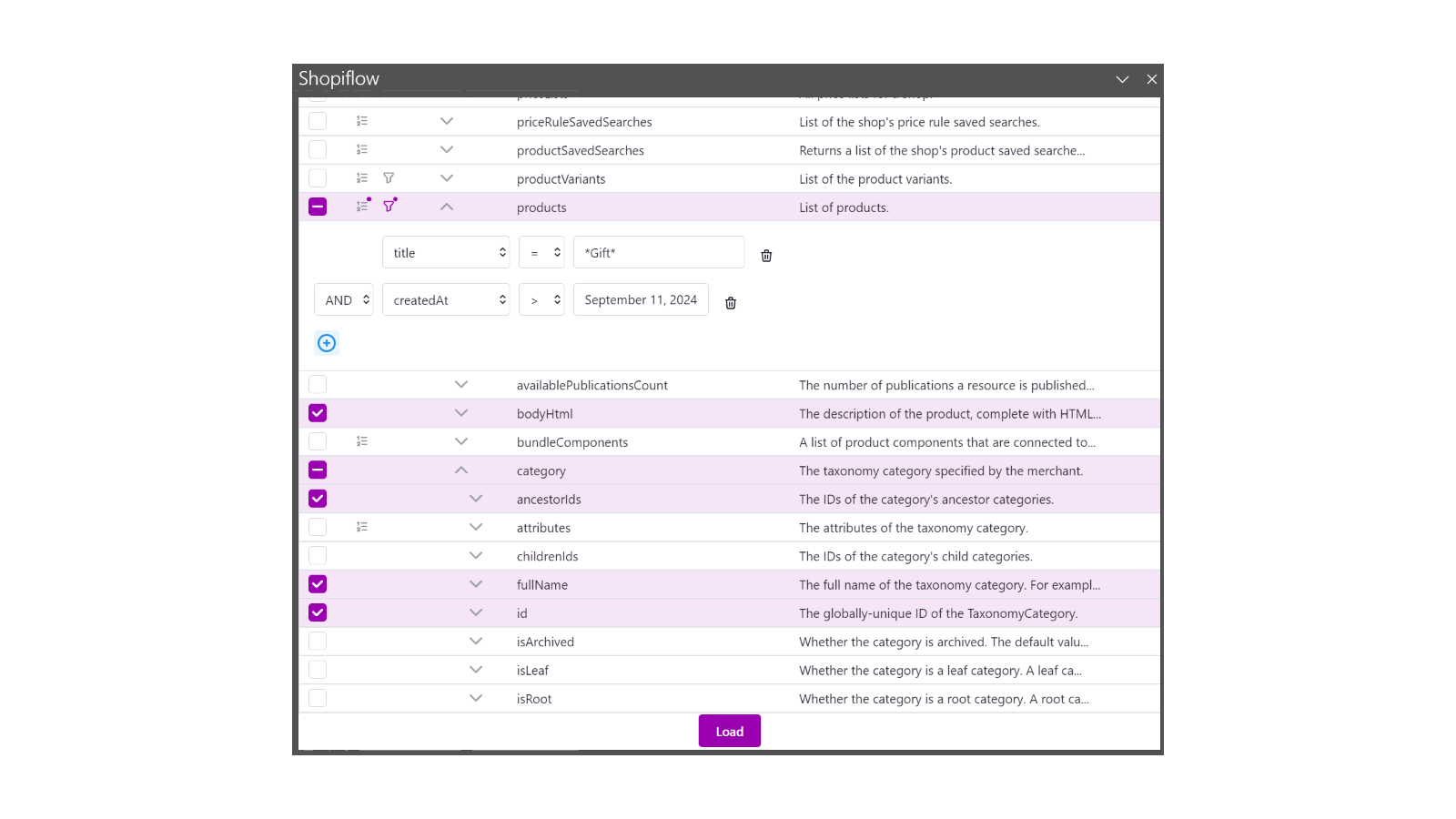 Create complexe shopify query with subtree data