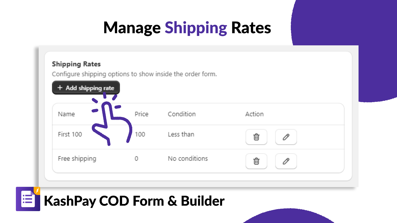 Manage Cod shipping rate