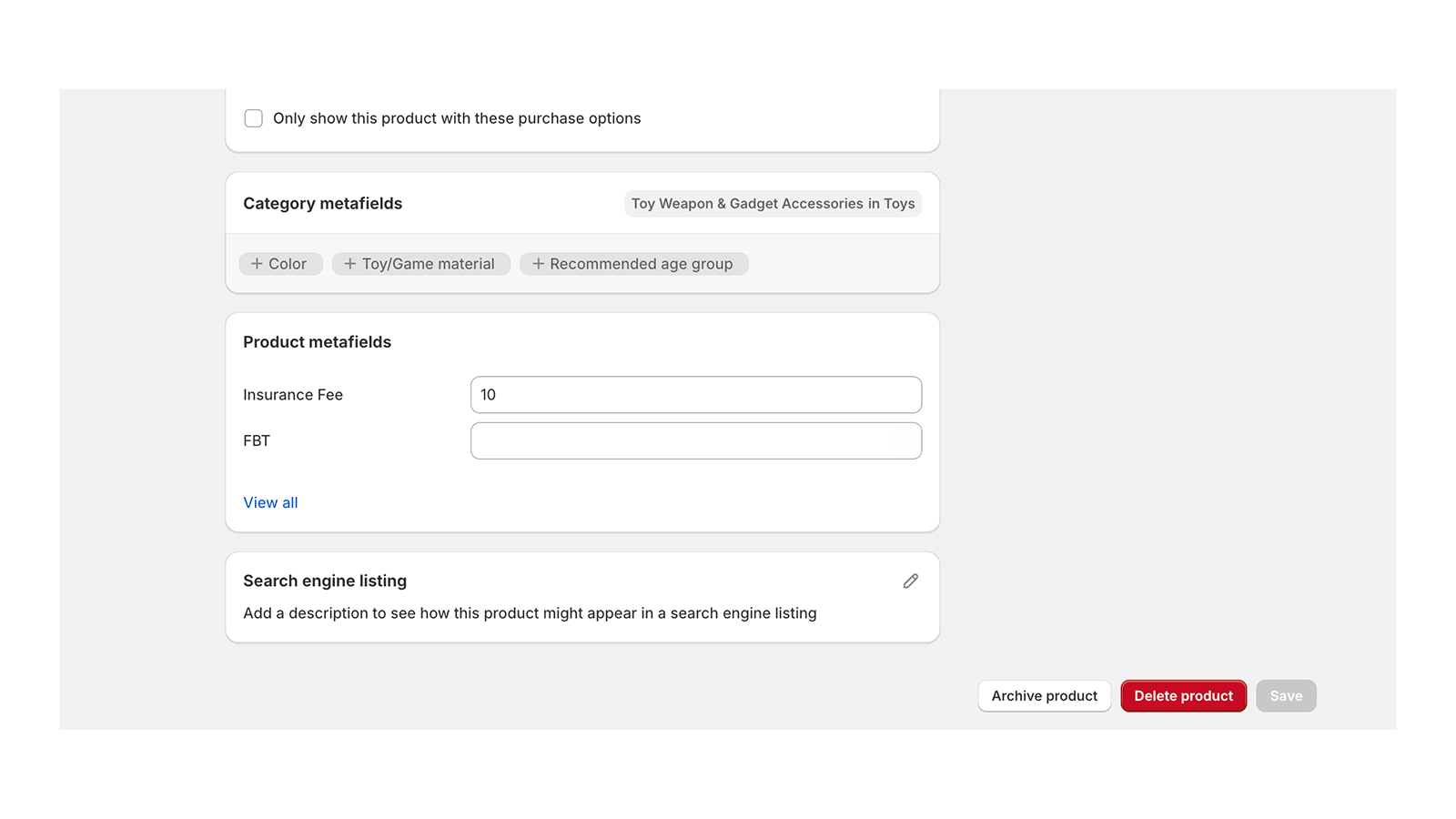 Fee metafield option
