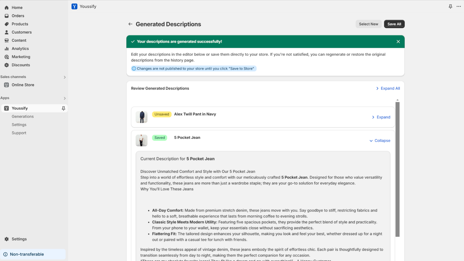 generated descriptions