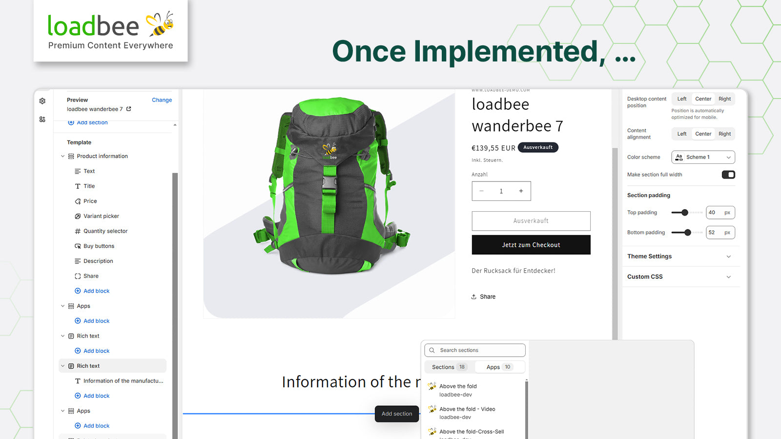 implementation in the shop theme 1