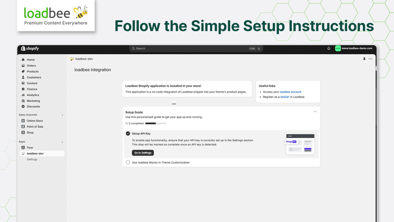 settings of the loadbee app