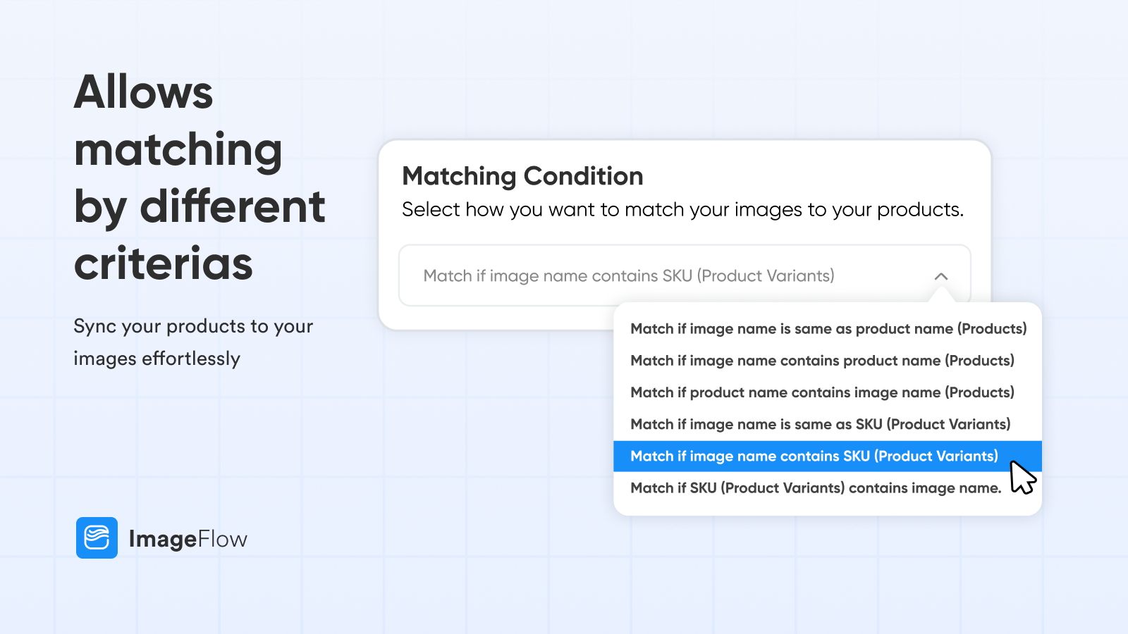ImageFlow platform showing import/match features