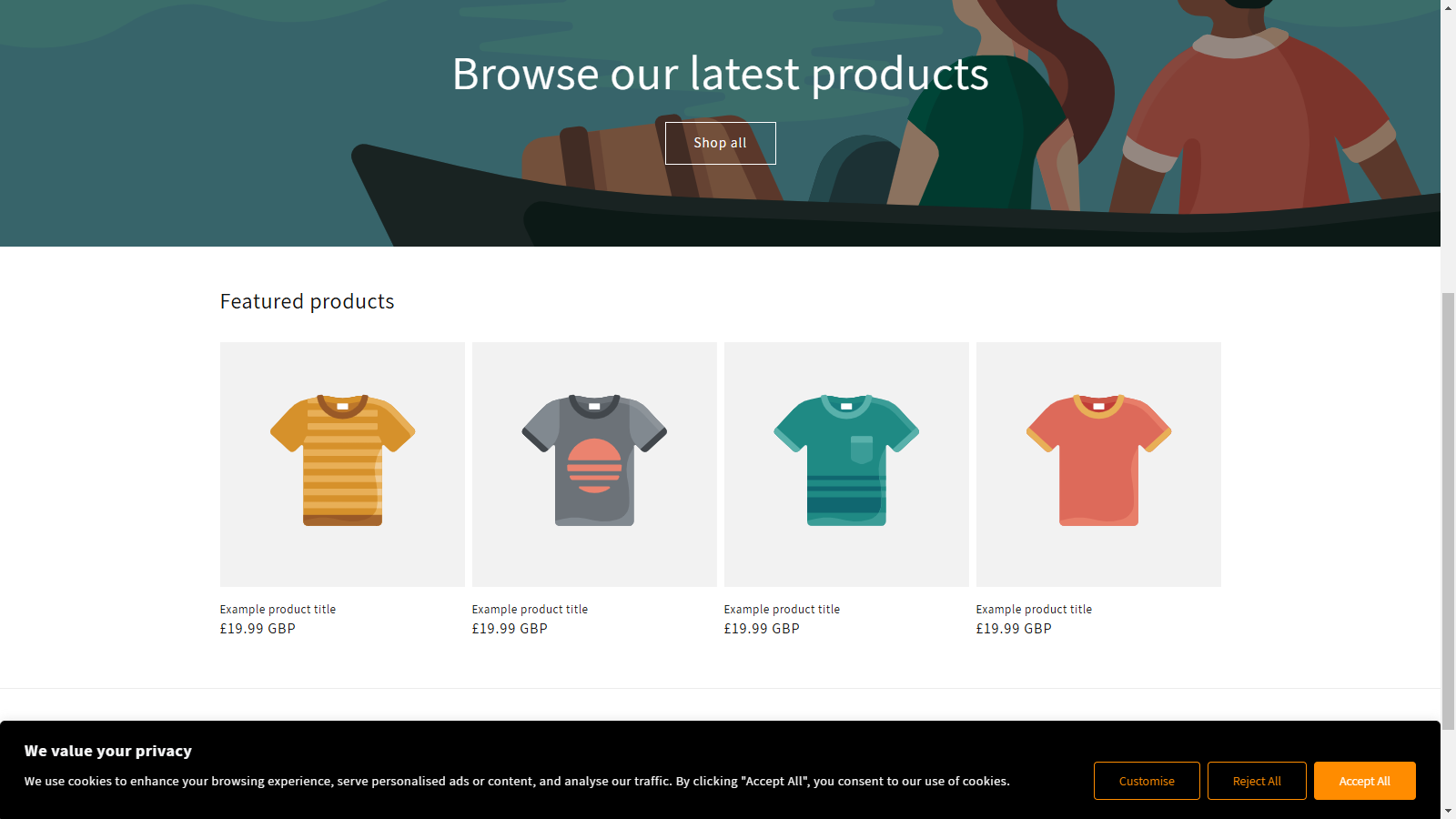 Test store with the CookiePal cookie notice (closed banner)