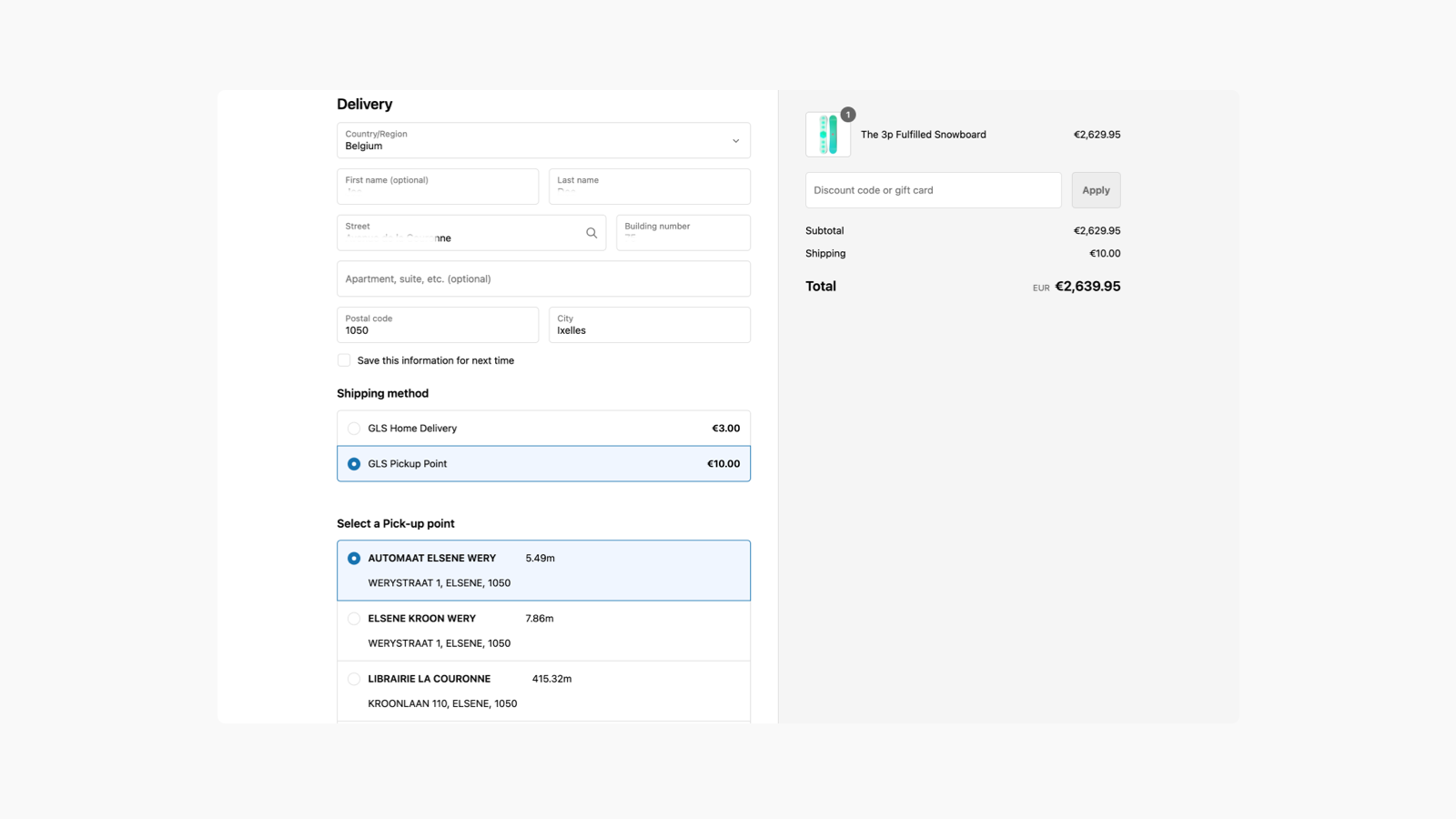 Checkout with GLS Belgium in Shopify