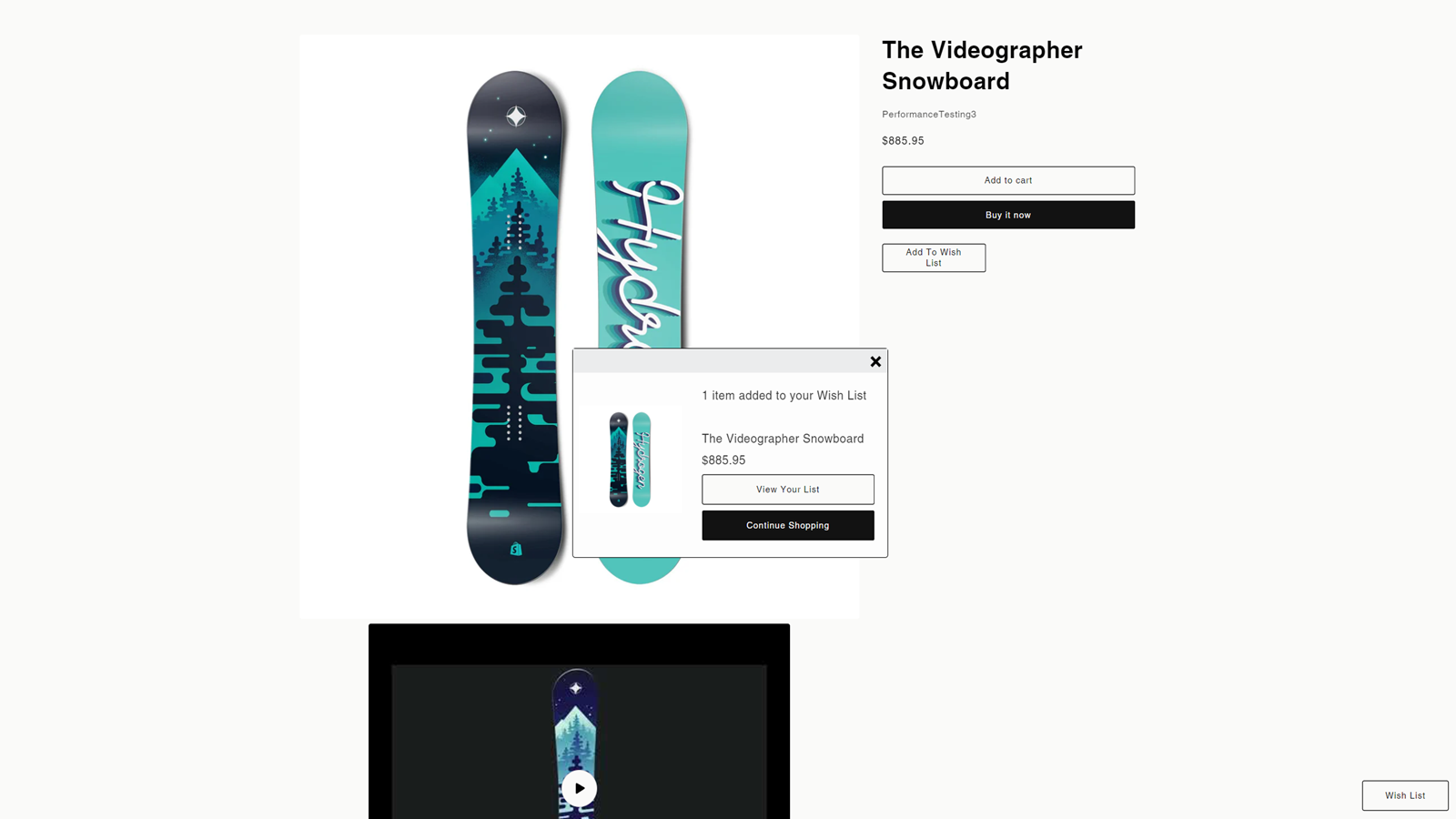 Success message of user adding a product to their list
