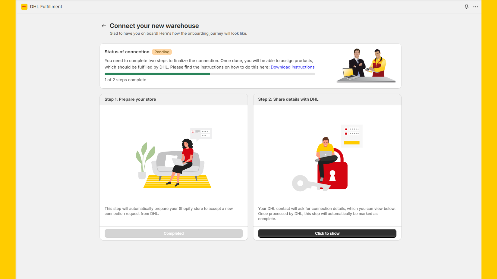 Connect your store and share access token with DHL contact