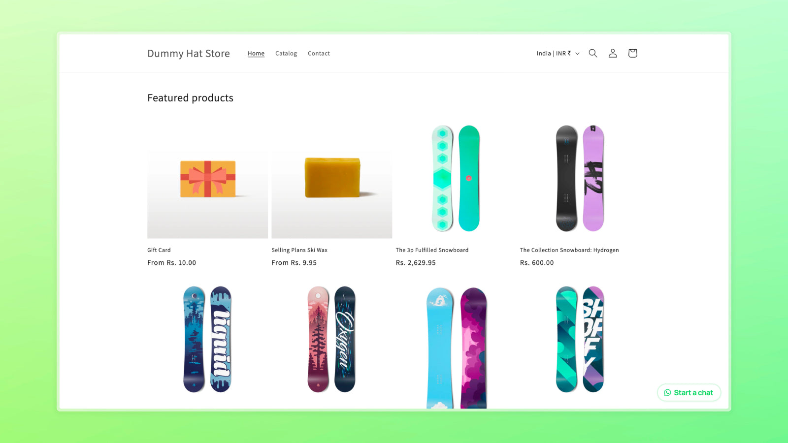 Screenshot of store with the WhatsApp chat button installed