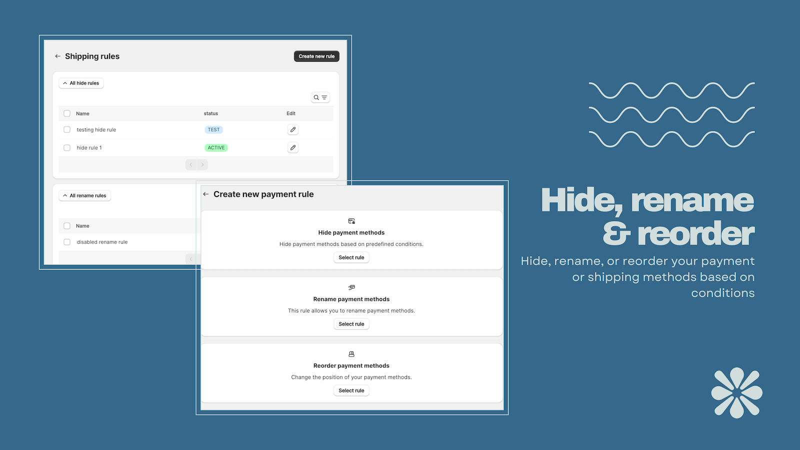 Kedra Checkout Hide/Reorder/Rename shipping/payment methods