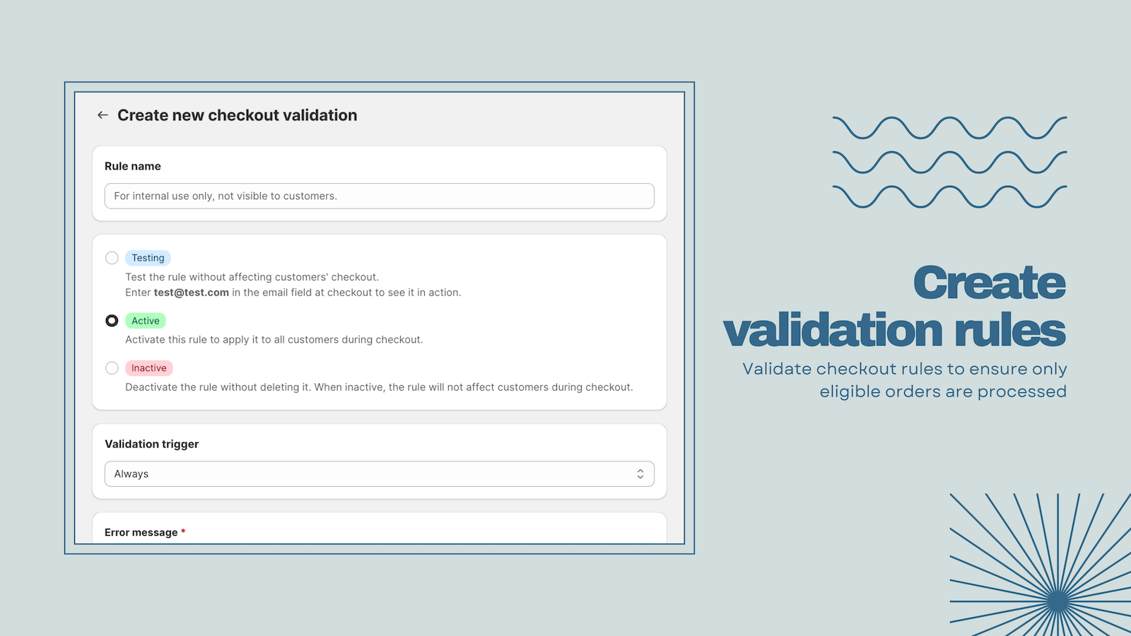 Kedra Checkout Validation Rules