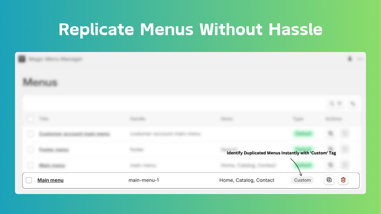 Save time by quick Shopify menu duplication and deletion