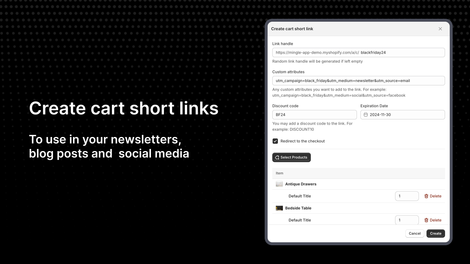 Create cart short links