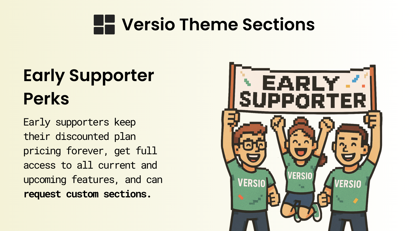 Versio theme sections early supporter