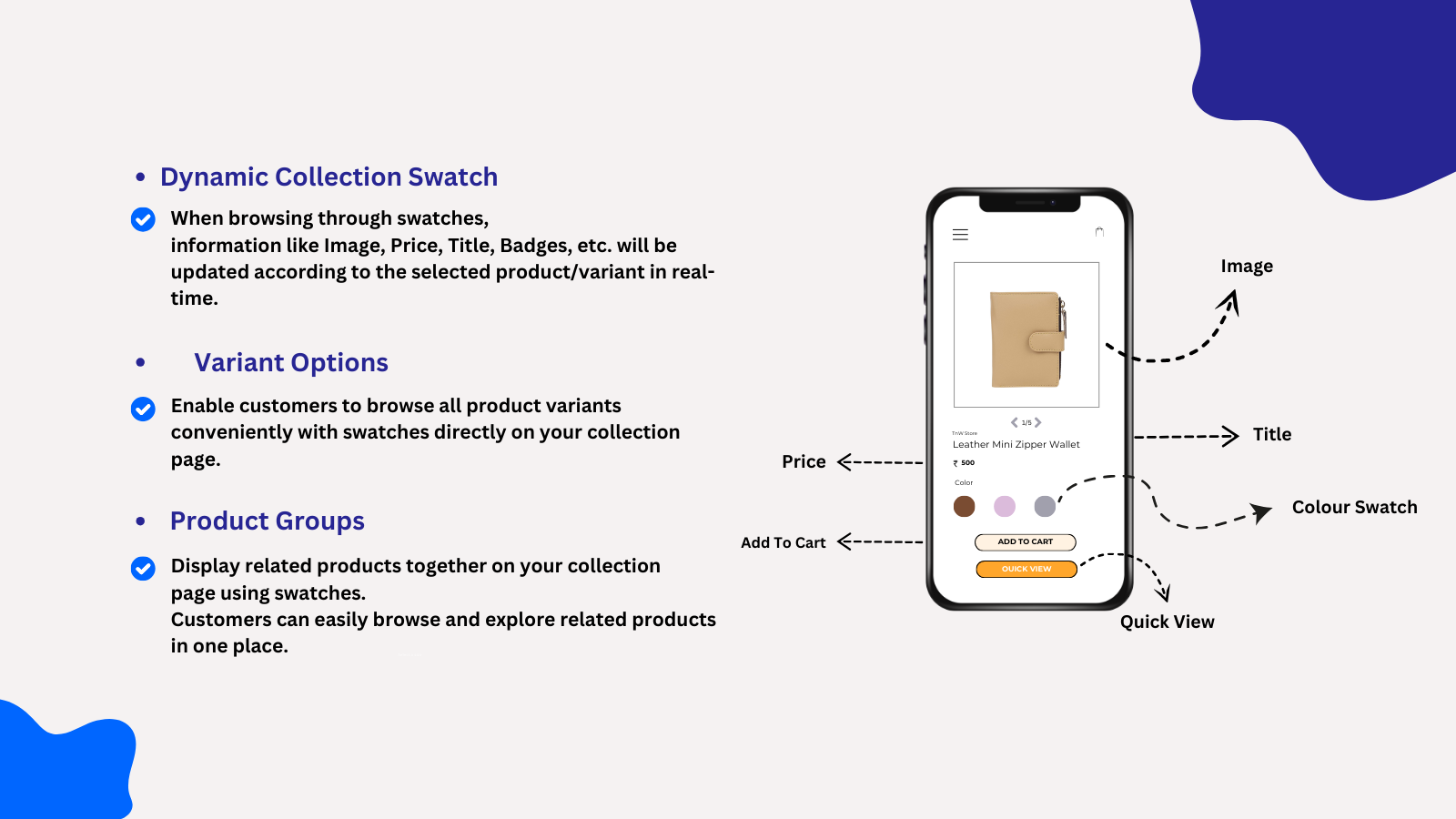 Variant Image Swatch and Confirm Selection for easy shopping.