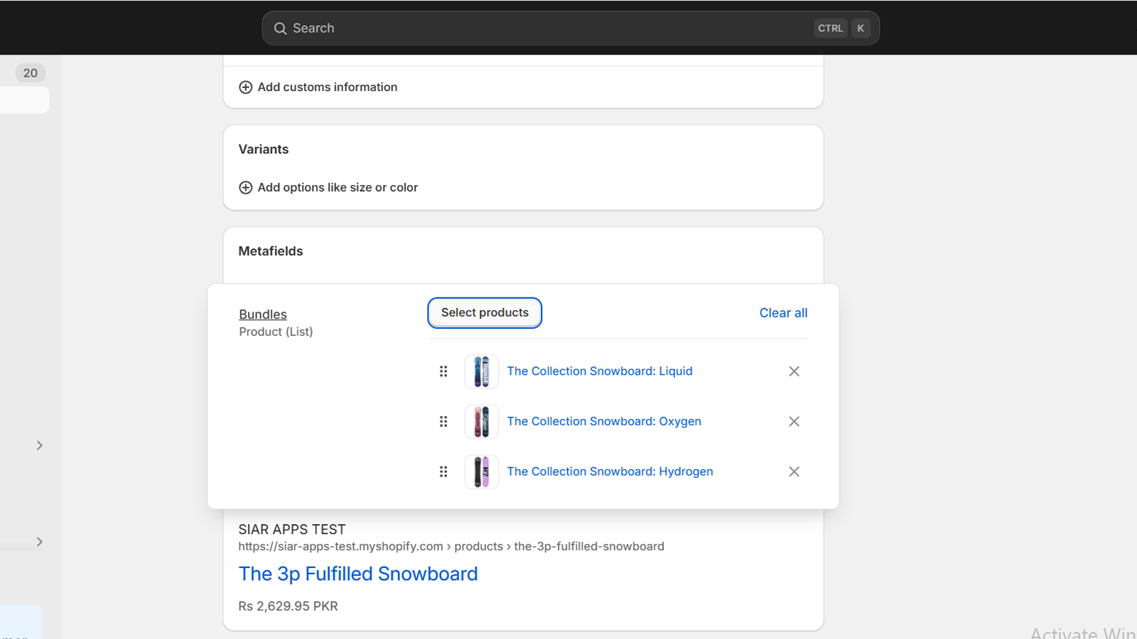 Product Metafields Data