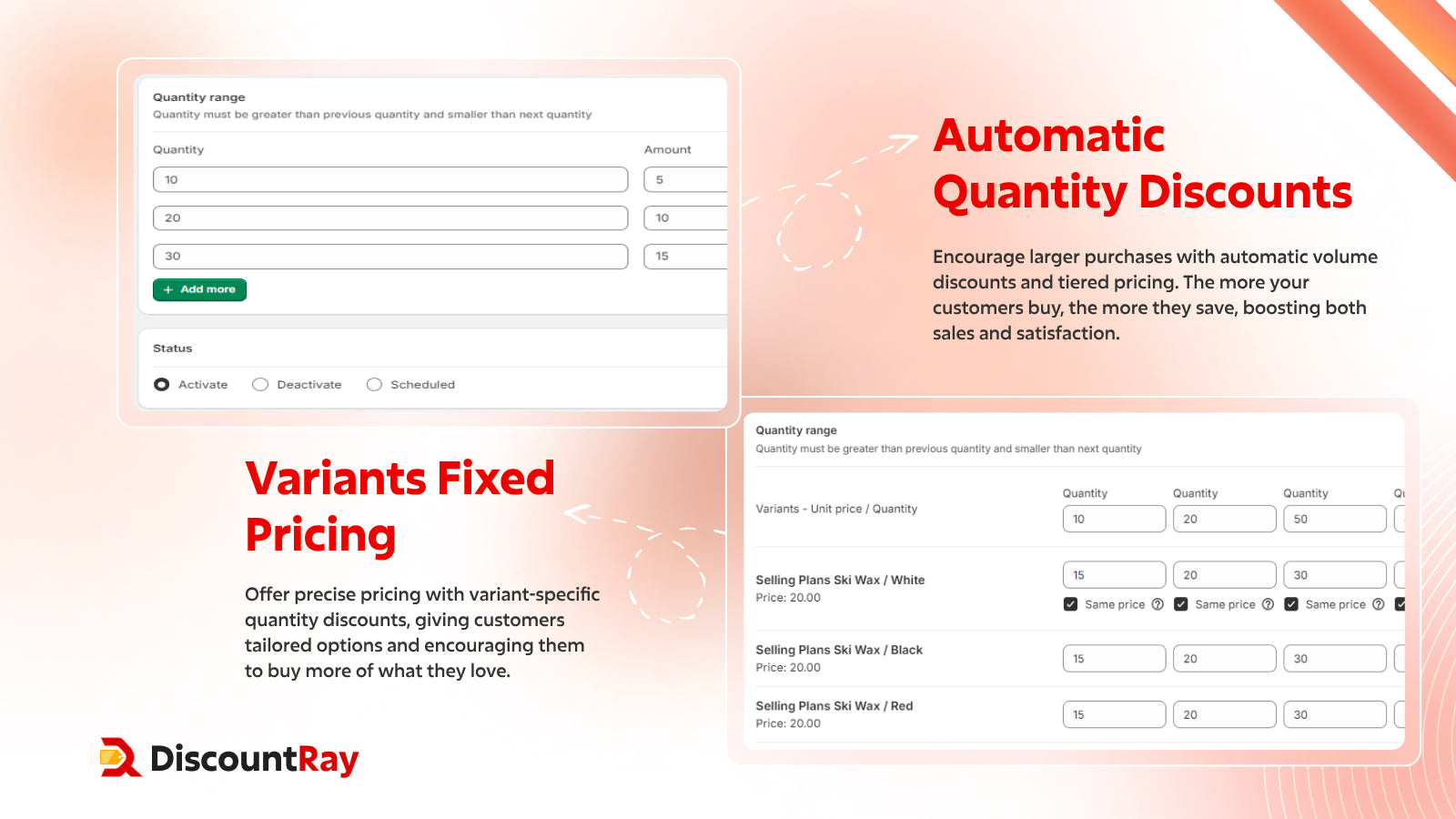 Dynamic volume discounts and variants fixed pricing