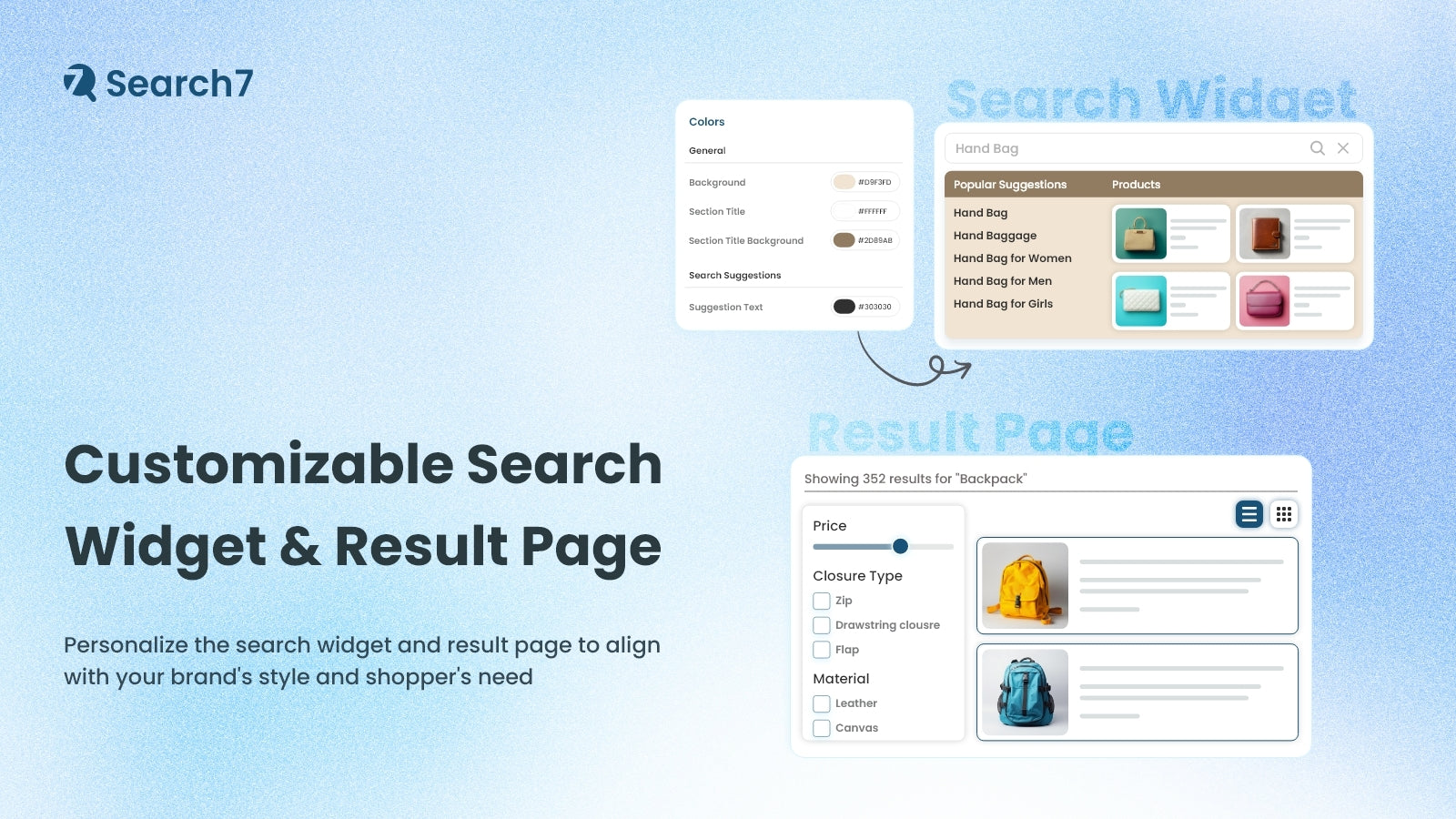 Personalize search widget and result page to match store theme