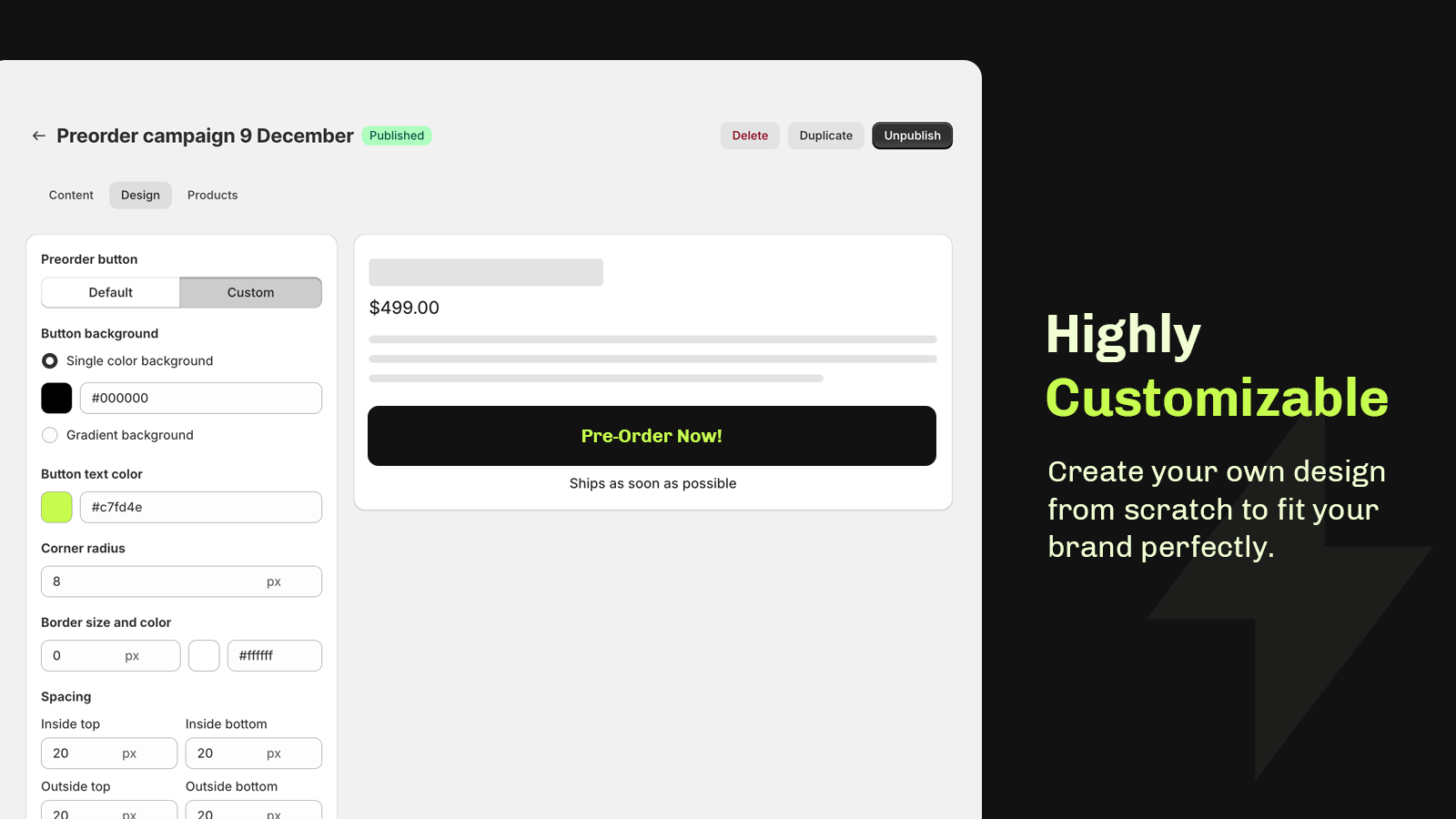 Highly customizable Shopify pre-orders app