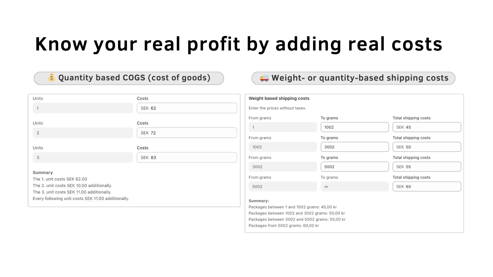 Add quantity-based custom COGS for detailed and accurate profits
