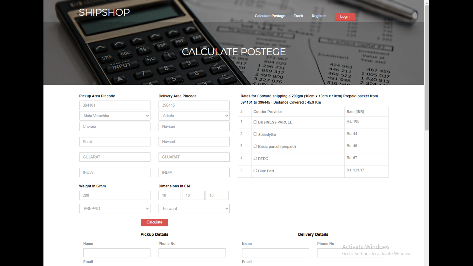 Shipshop Rate Calculator