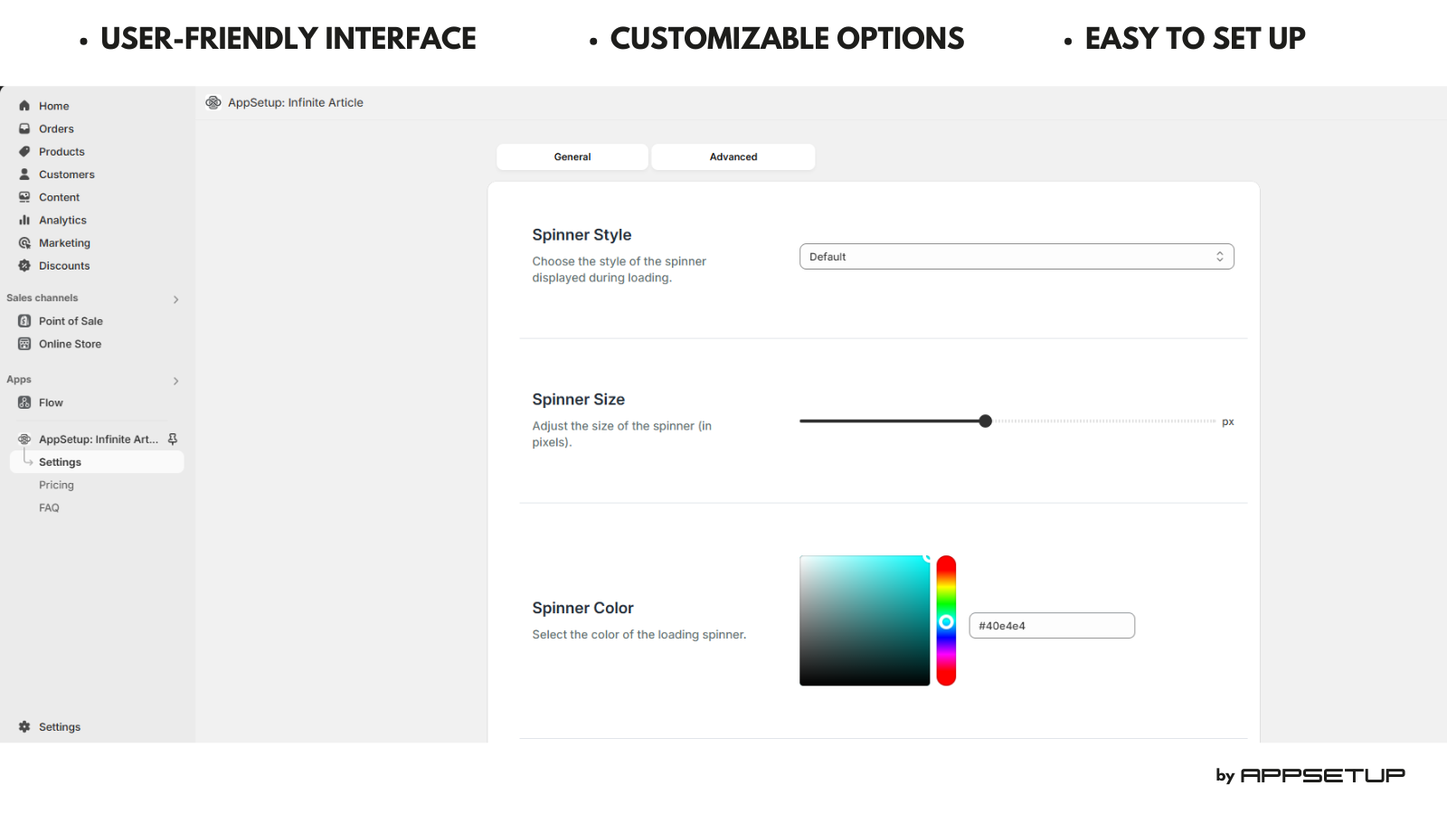 Infinite blog posts, dashboard and settings