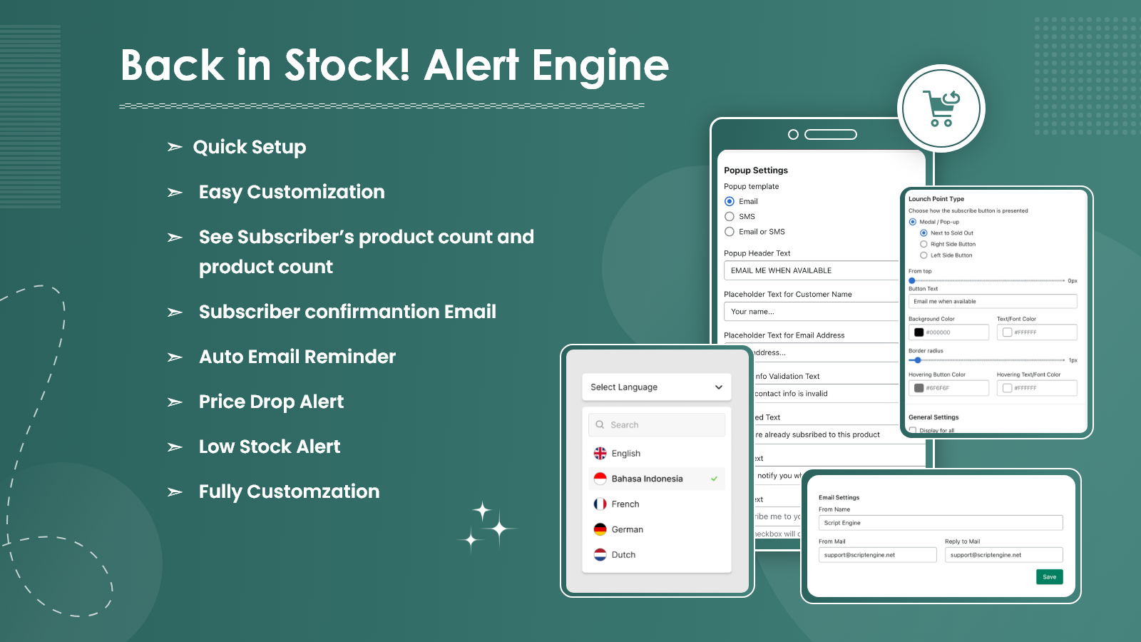 back in stock! alert engine features