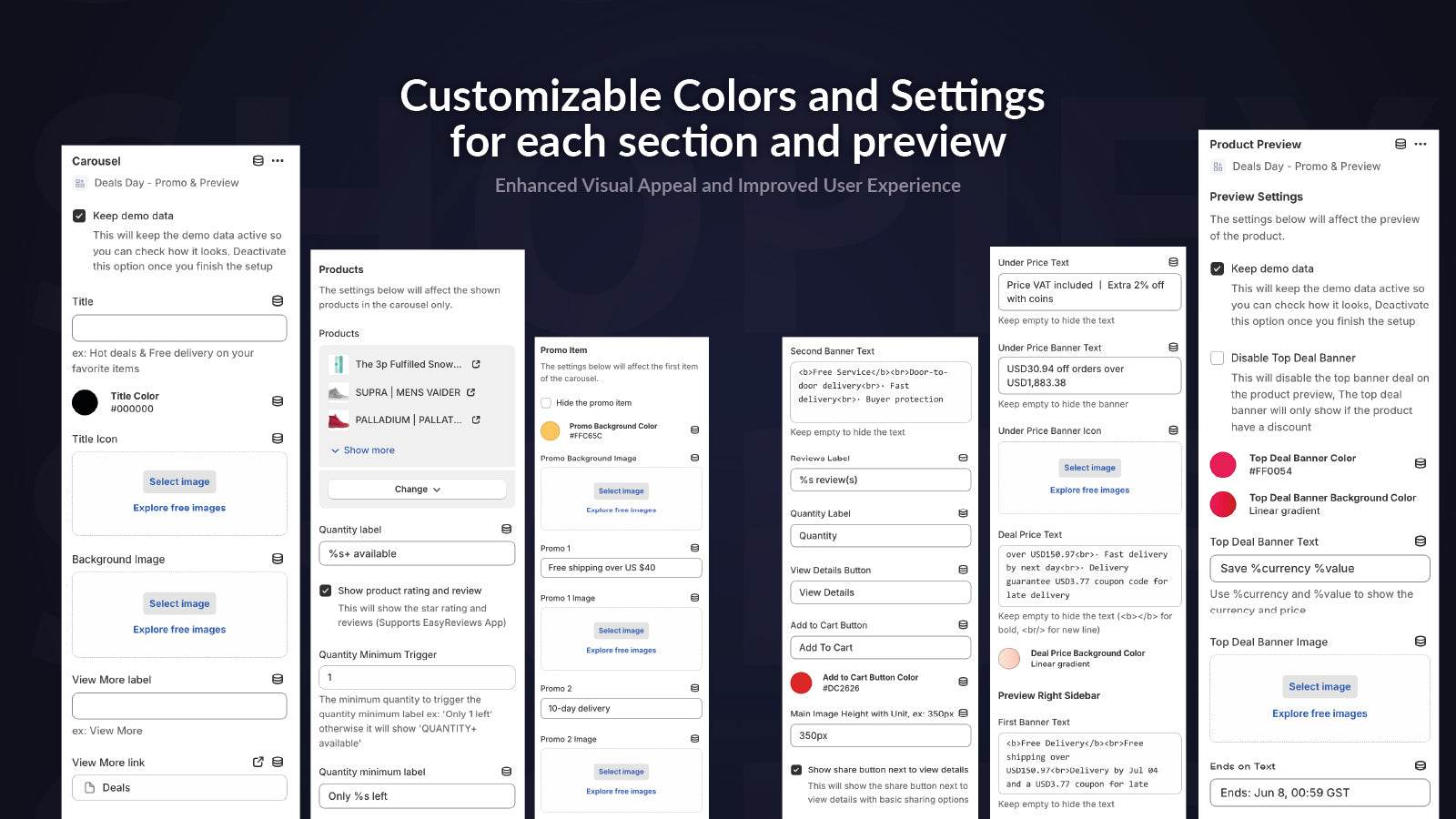 App customizable settings
