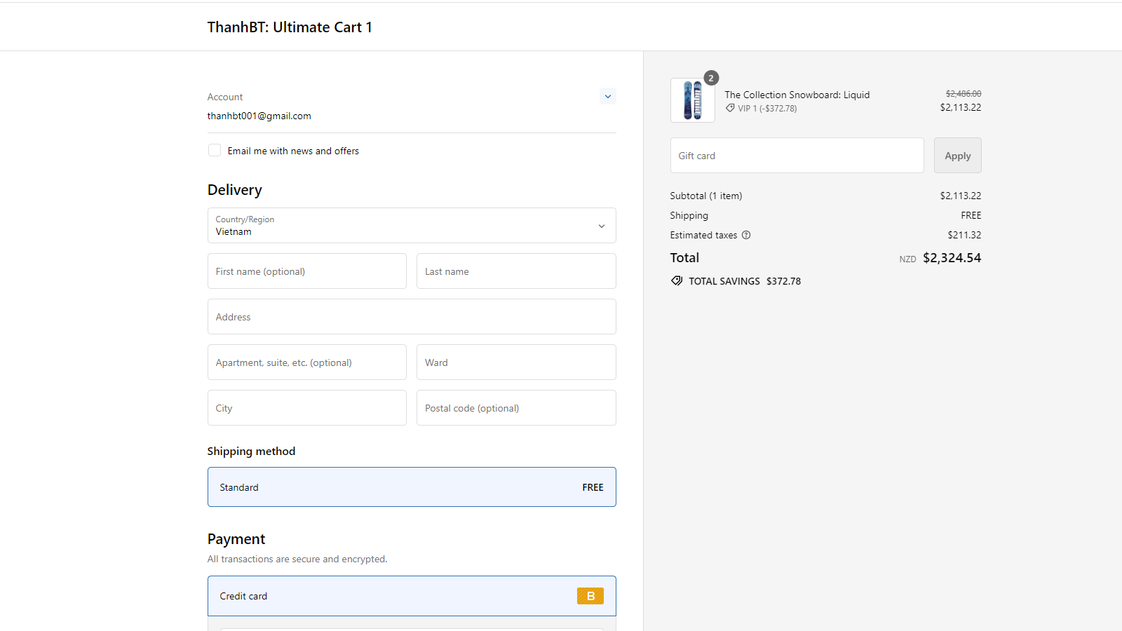 Checkout page with B2B discount
