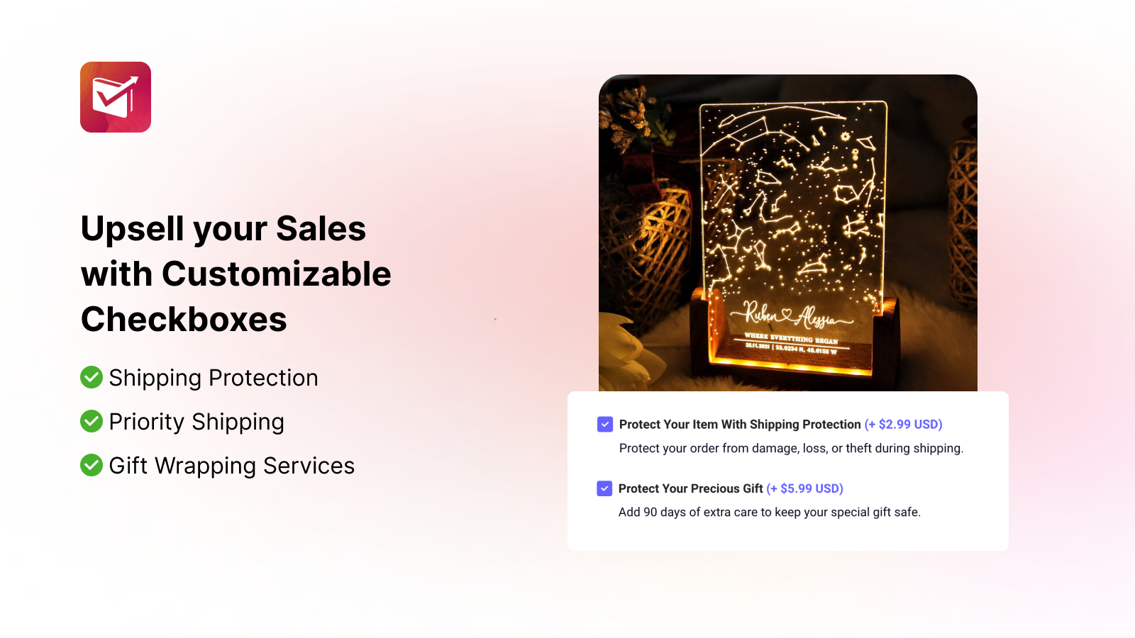 Easy upsell with customizable checkboxes