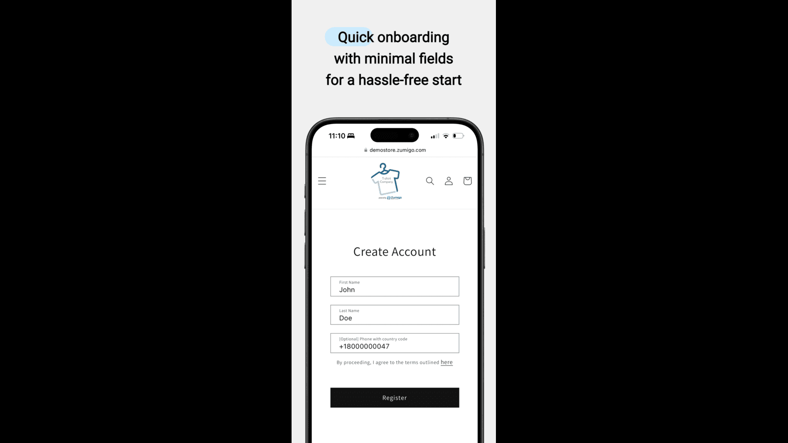 Quick onboarding with minimal fields for a hassle-free start