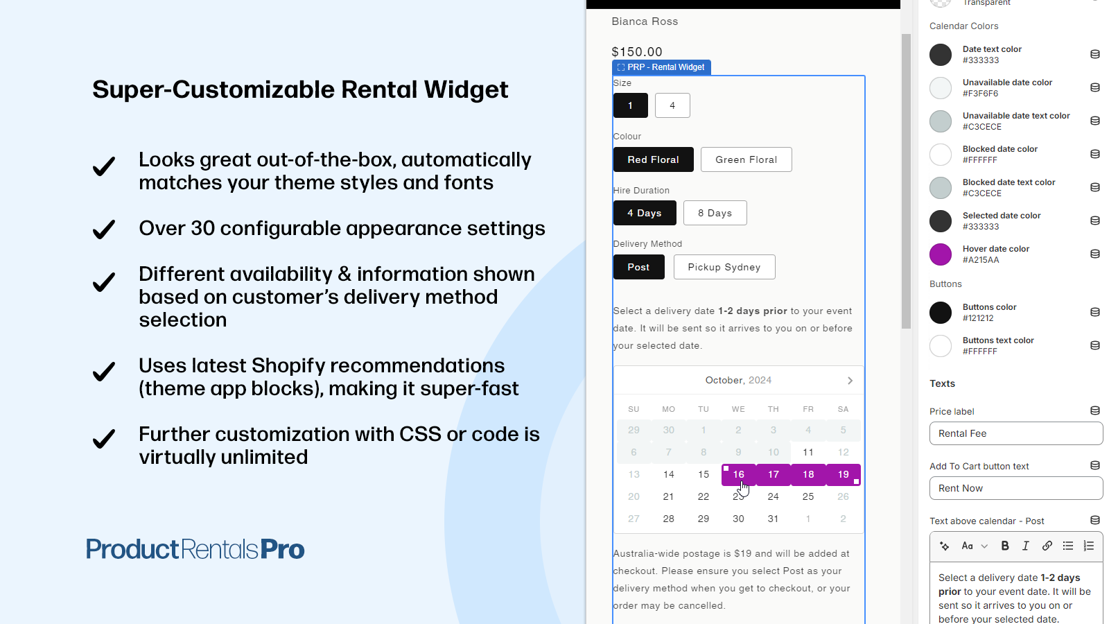 Super-Customizable Rental Widget